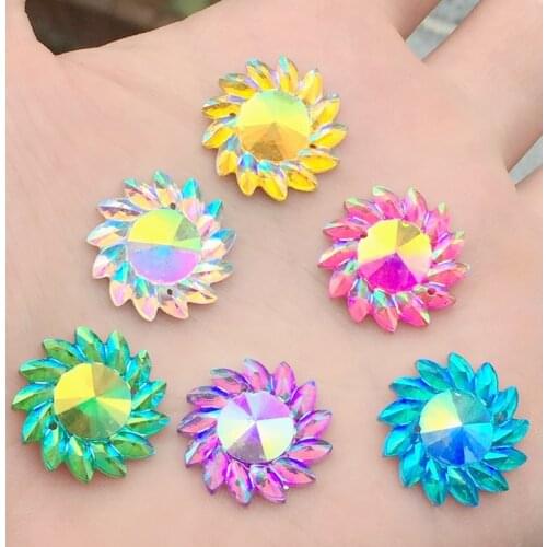 40Pcs AB Flowers Resin rhinestone applique Flatback Strass stones and crystals -HA10