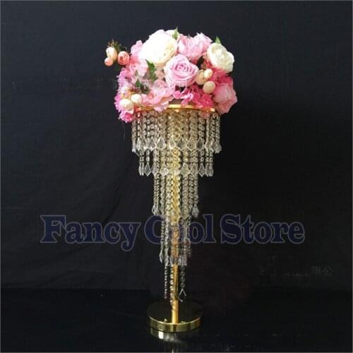 80cm Tall 5 tiers Shiny Gold wedding centerpiece table chandelier Flower Stand