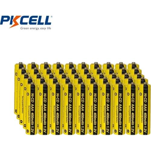 50PC PKCELL AAA 400mAh Battery 1.2V NI-CD AAA Rechargeable Battery Powered with Button Top Solar lights toys batteries