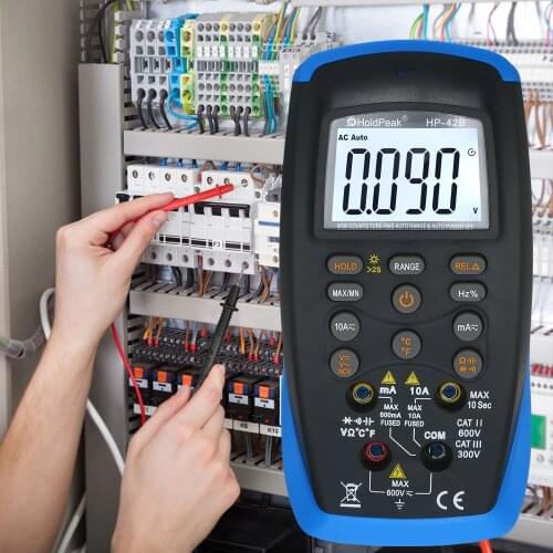 Holdpeak Digital Multimeter TRMS 6000 Counts LCD Manual and Auto Ranging AC/DC Amp Volt Ohm Diode Temperature Frequency Meter