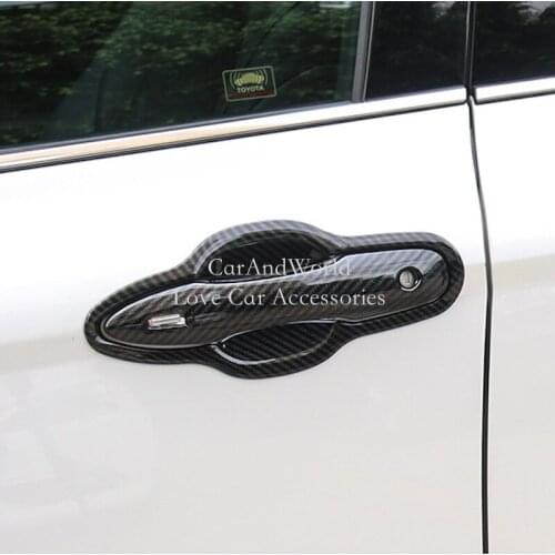 For Toyota Camry 2018 2019 Car Door Handle Holder Cover Bowl Panel Protector Trims Carbon Fibre Sticker Auto Molding Accessories