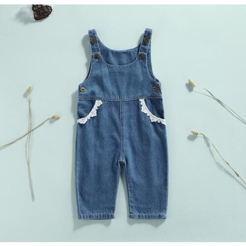 Summer Fall Stylish Casual Kids Jumpsuit Girls Lace Trim U-Neck Sleeveless Romper Overall Pants for 6-24 Months
