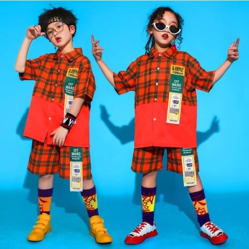 New Children Hip Hop Plaid Shirt+Pant Dance Costume Boys Street Dance Clothing Girls Jazz Kids Dance Hip Hop Clothes VDB092