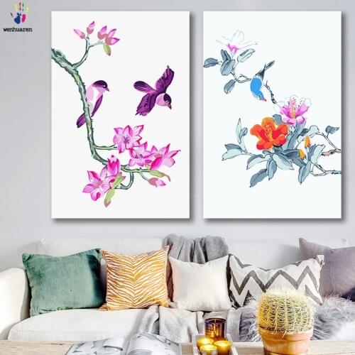 DIY colorings pictures by numbers with colors Messy flower and bird plant picture drawing painting by numbers framed Home