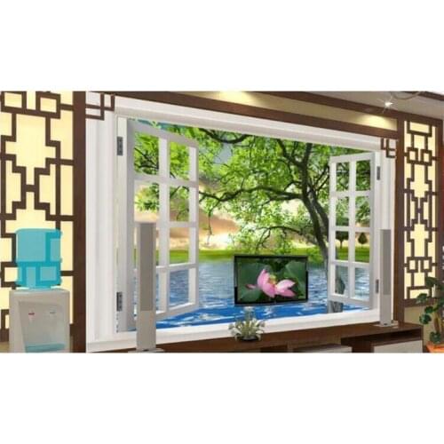 Photo Wallpaper Modern Simple Outside Window Green Tree River Swan Nature Landscape 3D Stereo Mural Living Room Papel De Parede
