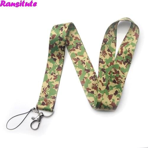Ransitute R245 Camouflage Small Fresh Neckband Lanyard Key ID Card Gym Mobile Phone With USB Badge Clip DIY Lanyard Lasso