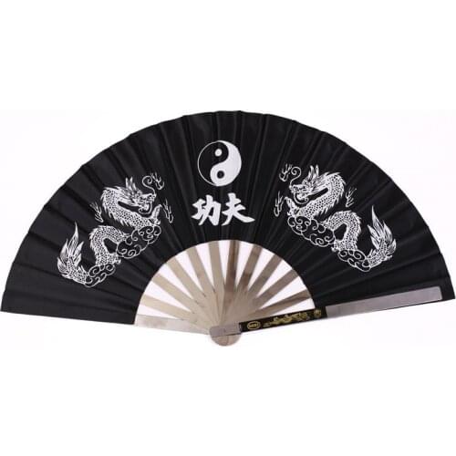 Chinese Kung Fu Tai Chi Fan Martial Arts Stainless Steel Folding Fan Dragon Phoenix Pattern Wushu for Dance Practice Performance