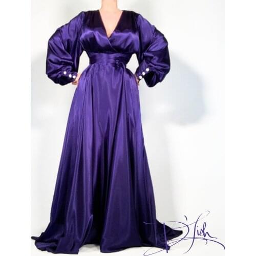 Purple Womens Robe & Gown Sets Lace Bathrobe Night Dress Sleepwear Womens Sleep Gowns Buttons Silk Satin Robe Femme Lingerie