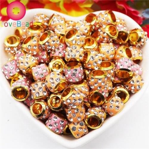 20PCS Wholesale Lot Gold Rhinestone Color Rhinestone Round Spacer Stopper Clip Large Hole Beads Slide Bracelet Snake Chain Cord