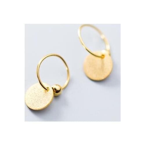 SMALL 1PAIR 8mm Authentic Real 100% 925 Sterling Silver fine Jewelry Golden Round Coin &Circle dangle Earrings GTLE2367