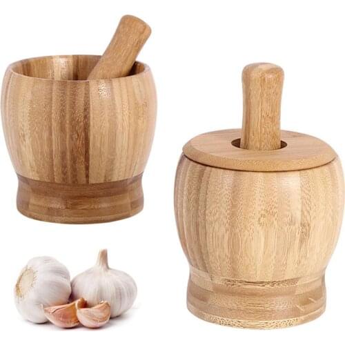 Multifunction Garlic Press Wood Mortar And Pestle Set Manual Ginger Spices Mortar Pestle Set Grinding Bowl Grinder Kitchen Tool