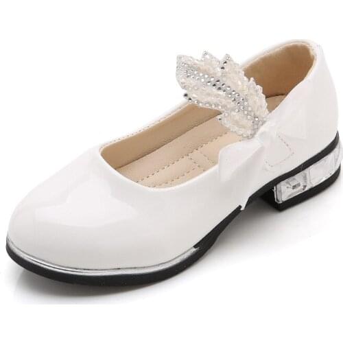 Fashion Rhinestone Bow Little Girls Dress Princess Party Shoe For ChildrenS Wedding Big Kids Leather Shoe 3 4 5 6 7 8 9 10 11