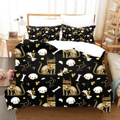 Halloween Duvet Cover Set Black Cats Quilt Cover Cartoon Bedding Set King Dropship Pumpkin Home Textiles Kids Boys Girls 3pcs