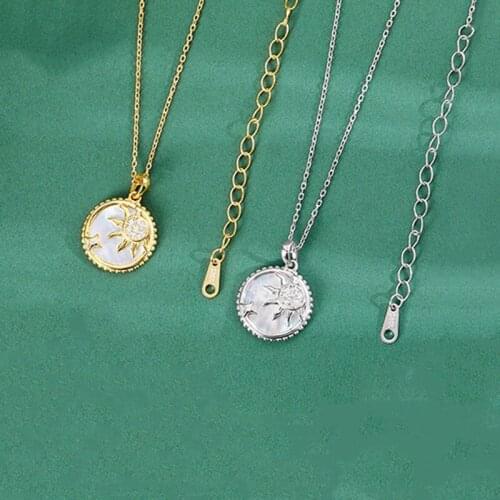 Real 925 Sterling Silver Zircon Round Star Pendant Necklace For Fashion Women Party Minimalist Fine Jewelry Hiphop Accessories