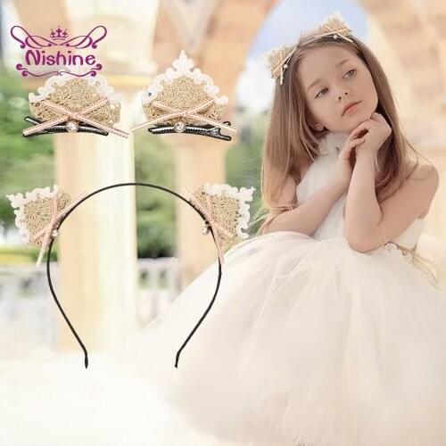 Nishine Vintage Lace Crown Infant Headwear Fashion Baby Elastic Hairband Cute Bangs Hairpin Kids Accessories Clothing Decoration