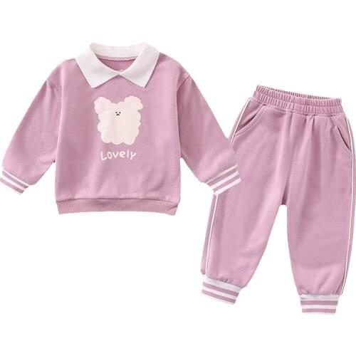 New 2021 Baby Girls Tops Pants Sets Pink Two Piece Sets Children Clothes Suits