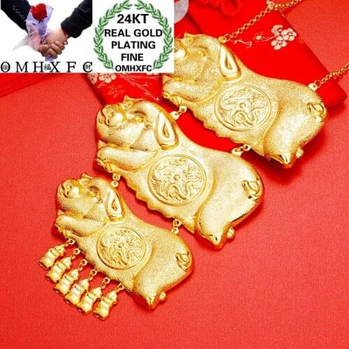 OMHXFC Wholesale NL241 European Fashion Hot Fine Woman Bride Party Birthday Wedding Gift Fortune Pigs 24KT Gold Pendant Necklace