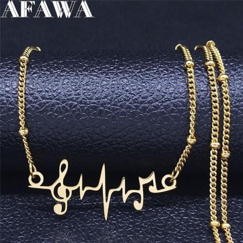 Heartbeat Musical Note Stainless Steel Charm Necklaces Women Gold Color Statement Necklace Jewelry cadena de oro hombre NXS01
