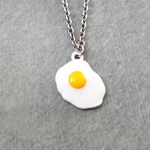 2 Pcs Fashion Flat Back Fried Poached Eggs Charms Pendant Food Necklace Friendship Birthday Gift For Women Kids Children