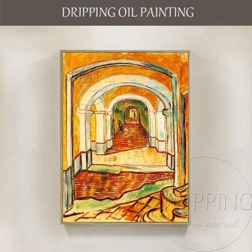 Professional Artist Hand-painted High Quality Corridor in the Asylum Oil Painting on Canvas Impressionist Van Gogh Oil Painting