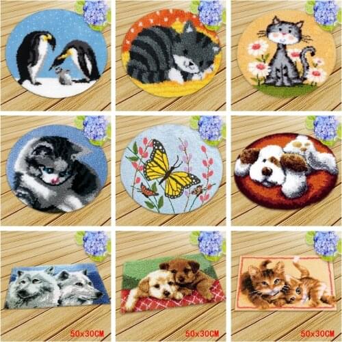 Cat Butterfly Segment Embroidery Flowers Grass Coarse Wool Cross Stitch 3D Latch Hook Carpet Embroidery DIY Latch Hook Kit