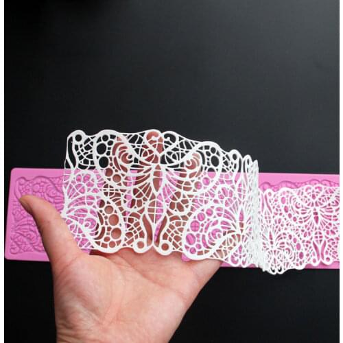 Silicone Mold Cake Fondant Mould Die Lace Mold European Wind Butterfly Molds Extra Large Lace Sugar Craft Chiffon PRZY 001