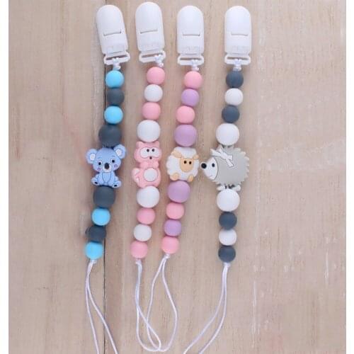 Boy Girl Cartoon Silicone Pendant Soother Beaded Pacifier Clip Chains Baby Dummy Feeding Clip Chain Baby Cute Cartoon Pacifier