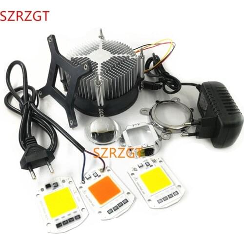 50W 380nm-840nm Full spectrum White Warm whtie RED Green Blue LED Lamp + fan radiator + lens +DC12V adapter power + cable