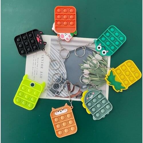 Fidgets Toy Cartoon Push Bubbles Fun Keychain Fidget Pendant Toys Simple Dimple Pineapple Mini Push Bubble Child Antistress Toy