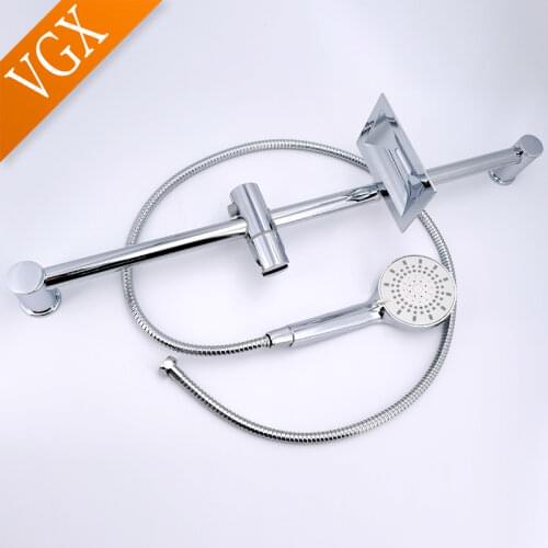 VGX Simple Hand Shower Set Systems Stainless Steel Lifting Rod Bathroom Bath Bathtub Shower Stand Hose Soap Dish Chrome S1113