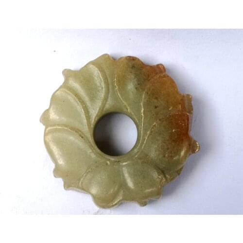 YIZHU CULTUER ART Collection Old Chinese Jade Hand Carving Auspicious Lotus Flower Pendant Amulet