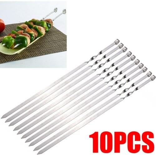 10Pcs Stainless Steel Barbecue Kebab Food Meat Skewers BBQ Needle Stick For Outdoor Camping Picnic Grill Tools 50cm Long