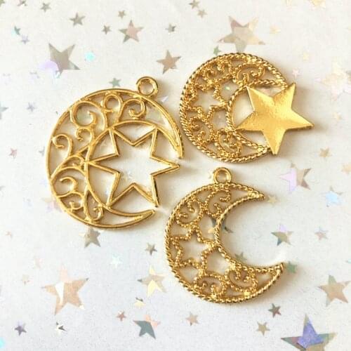 5pcs Metal Moon Star Charms Resin Jewelry Accessories DIY UV Resin Pendants Handmade Hollow Frame Handmade Tools