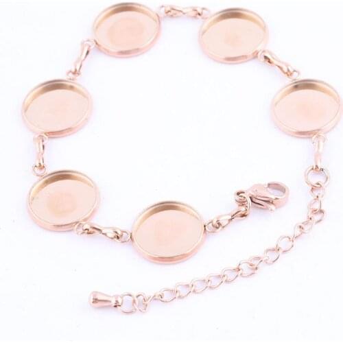 5pcs Stainless Steel Rose Gold Bracelet Bezel Blanks Fit 12mm Cabochon Base Settings Diy Jewelry Making Accessories