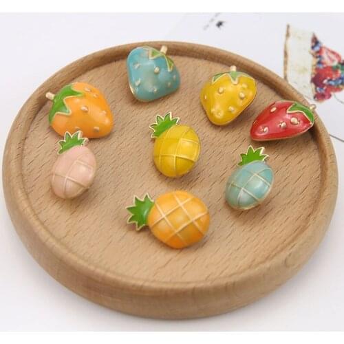 6pcs Fashion Alloy Dripping Fruitpendants Lovelypineapple Strawberry Hanging Hair Accessories Diy Charms for Jewelry Handmade