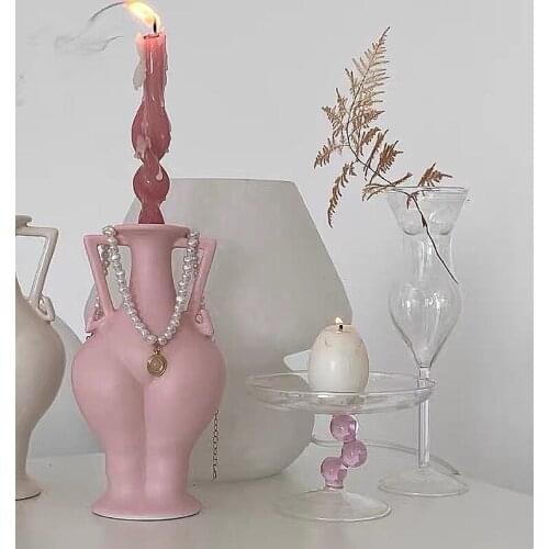 Abstract French Sculpture Human Body Vase Home Decoration Pink Playful Ceramic Creative Bottom Vase Flower Inserting Device