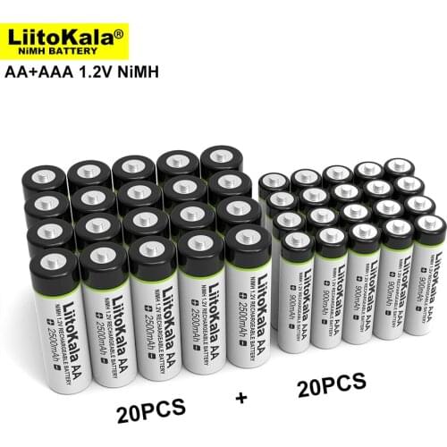 Liitokala 1.2V AA 2500mAh*20PCS AAA 900mAh*20PCS Ni-MH Rechargeable Battery for Temperature Gun Remote Control Mouse toy