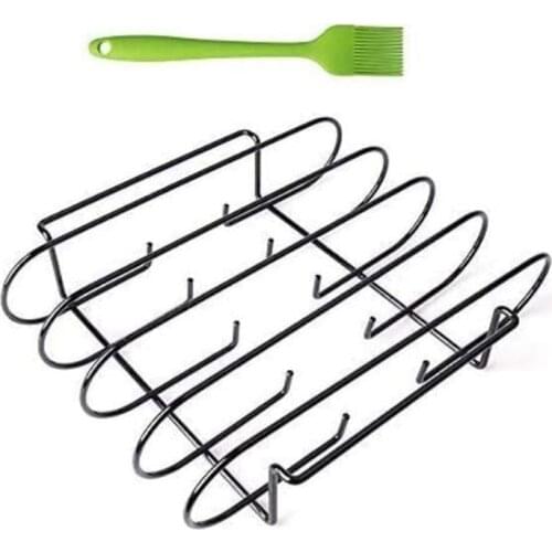 Non-Stick BBQ Grill,Rib Racks for Smoking,Grill Stand BBQ Rib Holder, Holds 4 Rib for Grilling,with Grill Brush