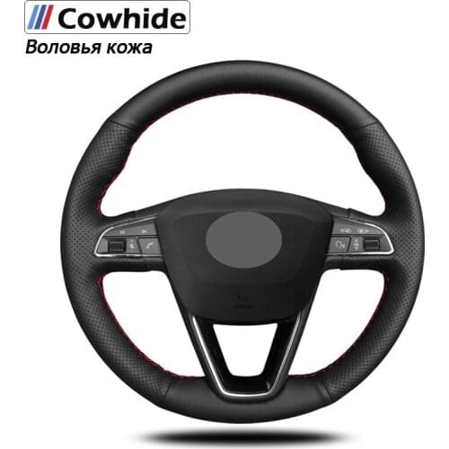 Handsewing Black Genuine Leather Steering Wheel Covers For Seat Leon 5F Mk3 2013-2019 Ibiza 6J Tarraco Arona Ateca
