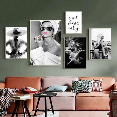 Black and White Fashion Lady Figure Photography Poster Home Decor Nordic Wall Art Canvas Painting Print for living room Decor
