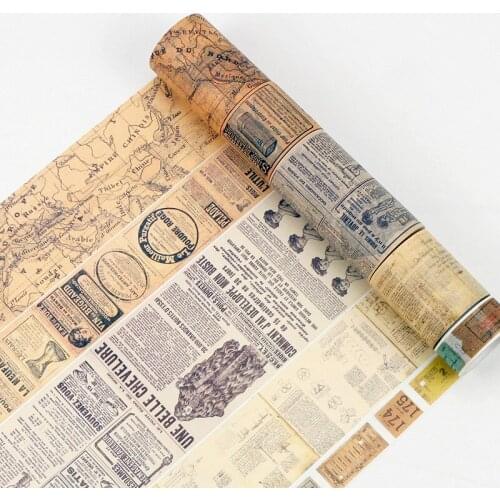 Gothic Paper Washi Tape Vintage Alphabet Number Love Lettering World Map Newspaper Journal Adhesive Masking Tapes Sticker