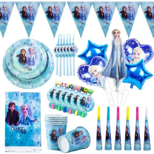 Frozen 2 Elsa Anna Girls Theme Birthday Party Decorations Kids Disposable Tableware Paper Napkins Plate Balloon Party Supplies