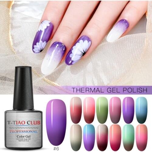 T-TIAO CLUB Thermal Ultra-thin Glitter 3 Colors Nail Gel Polish Soak Off UV Gel Color-chaging Temperature Color Change Gel Nails