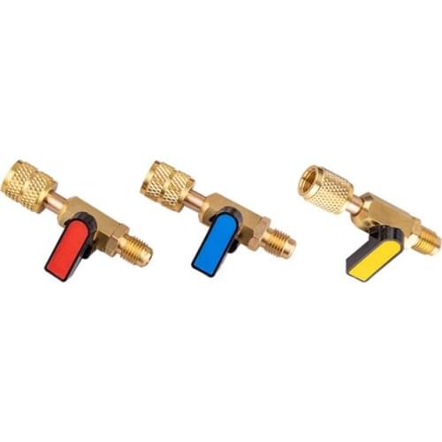 3Pcs Brass R410A Refrigerant Straight Ball Valves AC Charging Hoses 1/4Inch Male To 1/4Inch / 5/16Inch Female SAE Valve