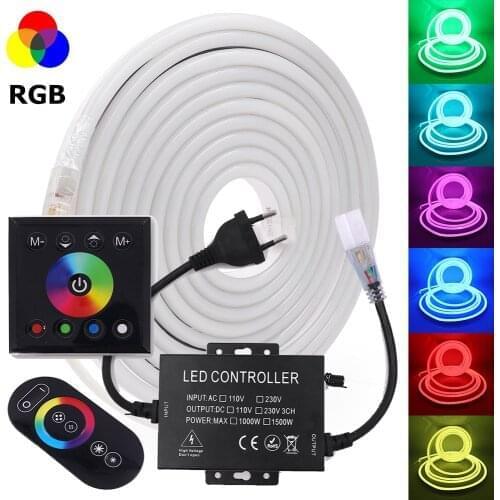 EU 220V 240V RGB Neon Strip Waterproof Ribbon Flexible Tape LED Neon Sign Light Lamp White/Warm White SMD 2835 5050 LED Strip