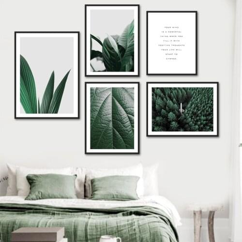 Forest Leaf Green Plants Quotes Landscape Wall Art Canvas Painting Nordic Posters And Prints Wall Pictures For Living Room Decor