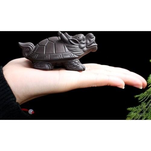 Mini artware half handmade little turtle yixing zisha tea pet creative tea play lovely home decoration on tea tray on sales new