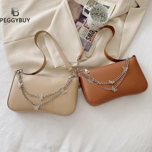 Fashion Women Pure Color Butterfly Chain Shoulder Underarm Bag Casual Ladies Girls Armpit Bag Small Hobos Handbags Purse