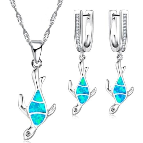 Fashion Cute Sea Turtle Accessories Set For Women Imitation Blue Fire Opal Pendant Necklace Earrings Women Wedding Jewelry