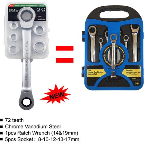 7 In 1 Double Head Reversible Ratchet Combination Spanner Set Mechanic Universal Socket Set Wrench Tool Ratchet Wrench